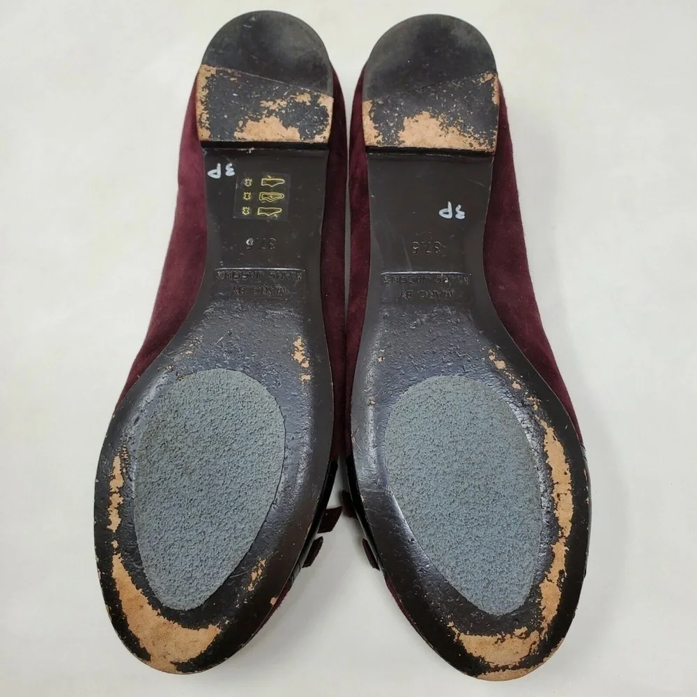 Marc By Marc Jacobs Suede Leather Ballet Flats Maroon Size 37.5 7.5